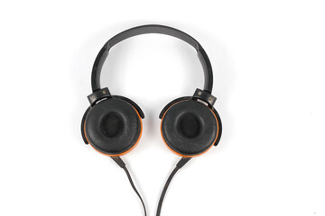 Vintage Wired Headphone Device Audio Equipment on White Background