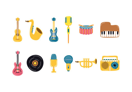 Colorful Musical Instrument Illustrations Set