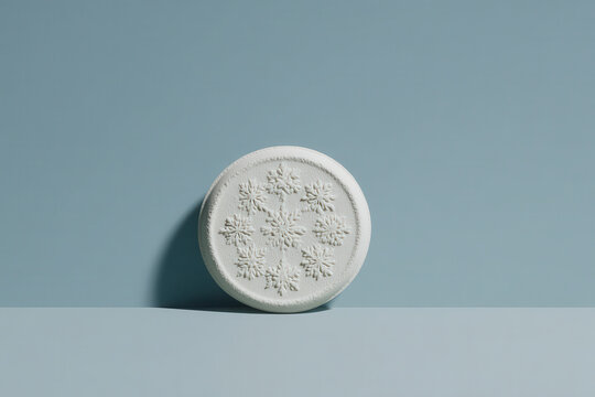 minimalist composition of delicate snowflakes enclosed in circle against clean blue sky