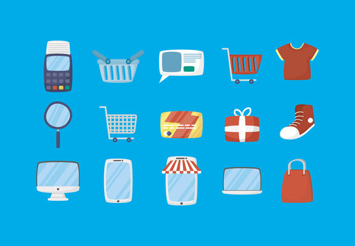 Colorful Online Shopping Retail Ecommerce Store Illustrations Set