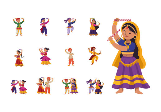 Colorful Navratri Dancer Festival Traditional Illustrations Set