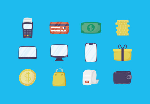 Colorful Payment Shopping Ecommerce Illustrations Set
