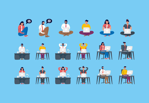 Colorful Stress Work People Illustrations Set