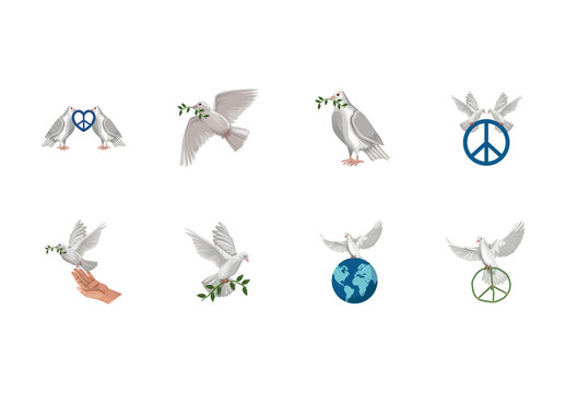 Colorful World Peace Day Celebration Illustrations Set