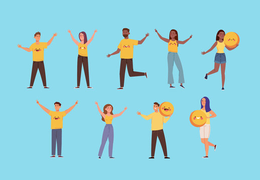 Colorful Happy Yellow Day Celebration Illustrations Set