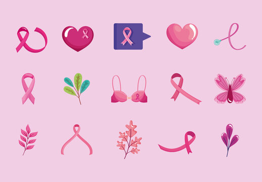 Pink Breast Cancer Awareness Campaign Illustrations Set
