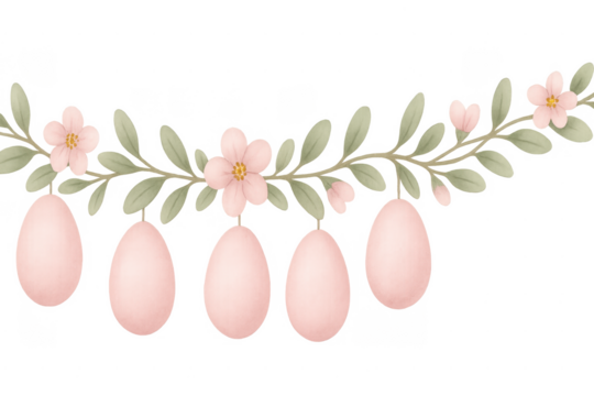 Watercolor easter eggs hanging on floral garland - Powered by Adobe