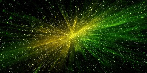 Abstract Yellow And Green Light Burst On Black Background