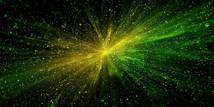 Abstract Yellow And Green Light Burst On Black Background - Powered by Adobe