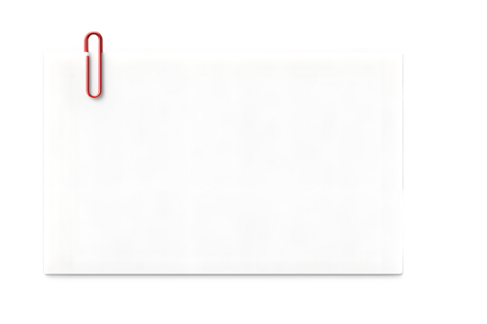 Blank White Paper with Red Paperclip Isolated on Transparent Background