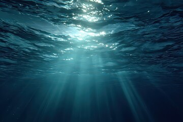 Obraz premium Underwater View With Sunlight Penetrating Blue Ocean Surface