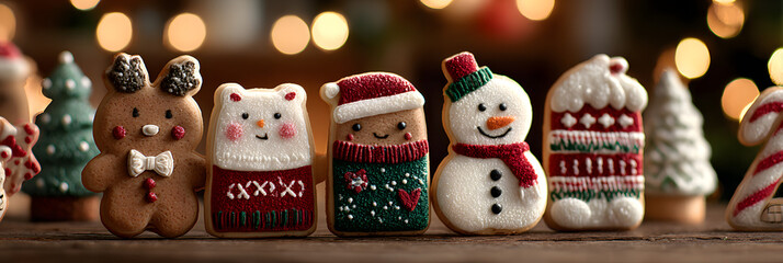 Fototapeta premium Image of cute cookies and other Christmas ornaments lined up.