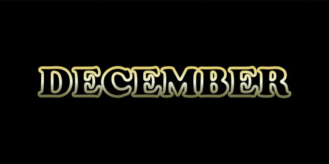 Gold December Typography on Black Background. Elegant Holiday Graphic for Seasonal and Calendar Use. This minimalist yet luxurious design is ideal for seasonal branding or holiday greetings. 