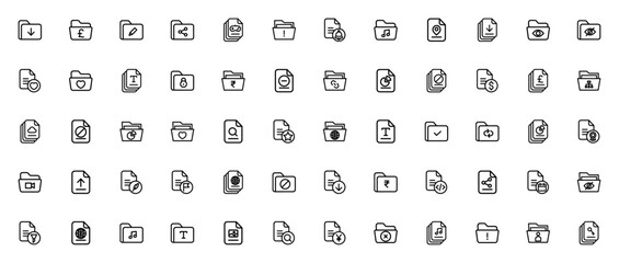 Files and folders icon set. Minimal vector icons pac. Includes folder, file, aalytics, document, storageand more. Editable stroke llustration.