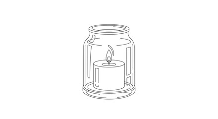 Outline drawing of a candle inside a glass jar with rectangular cuts