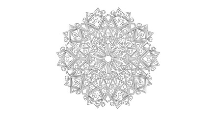 Detailed black and white geometric mandala with oval shape design