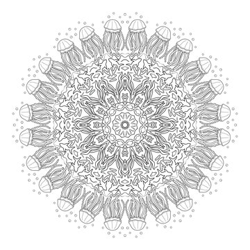 Sea Life Mandala - jellyfish - Intricate Coloring Page for Adults & Teens 3 Sea Life Mandala Collection