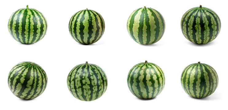 Collection of large watermelon with droplets of water on its skin, freshly washed. full length isolate on transparent background - Powered by Adobe