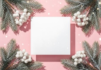 Festive winter holiday scene with blank card and snowflakes