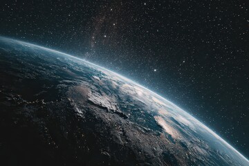 Earth From Space View With City Lights and Stars on Black Background During Nighttime