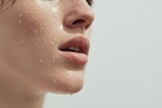 closeup shot of lips slightly parted exhaling breath after intense workout moment of pure joy and satisfaction