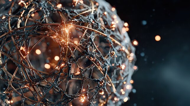 Abstract Sphere Network With Illuminated Dots Against Black Background Illustrating Connectivity