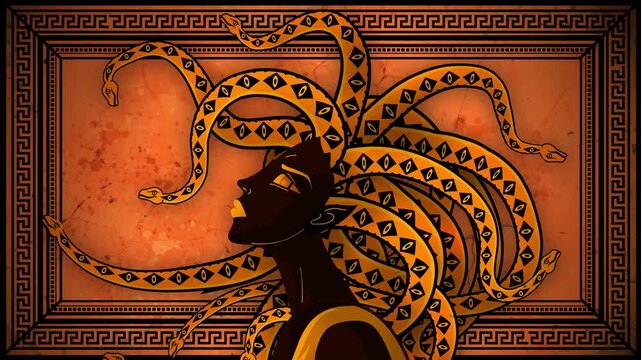 medusa greek vase style with serpent hair