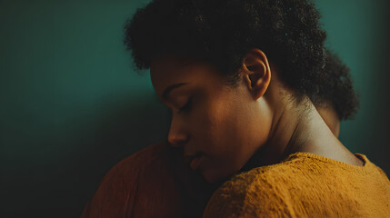 Shared Moment of Comfort: A tender embrace unfolds between two individuals, their figures silhouetted against a muted backdrop, evoking a sense of empathy and reassurance.