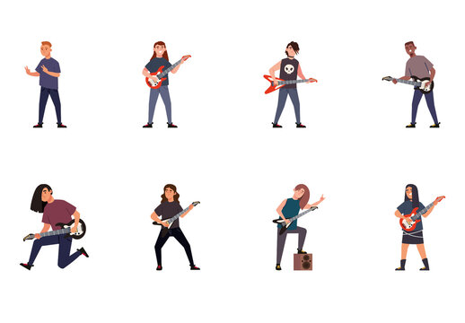 Colorful Heavy Metal Rock Band Characters Illustrations Set