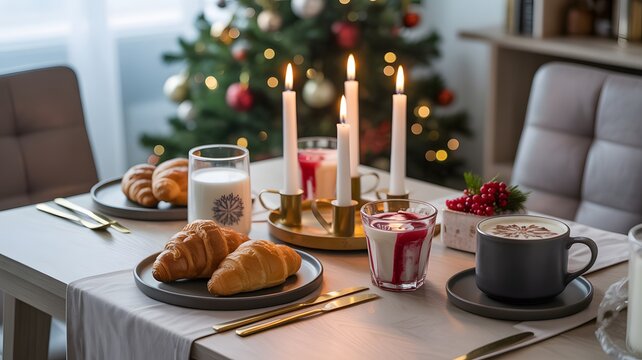 Cozy Christmas evening with warm mulled wine, festive gingerbread cookies, and glowing candles. Perfect for holiday celebrations, winter gatherings, and seasonal cheer with sparkling bokeh lights. - Powered by Adobe