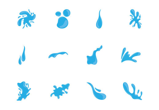 Blue Water Splash Drop Liquid Fluid Illustrations Set