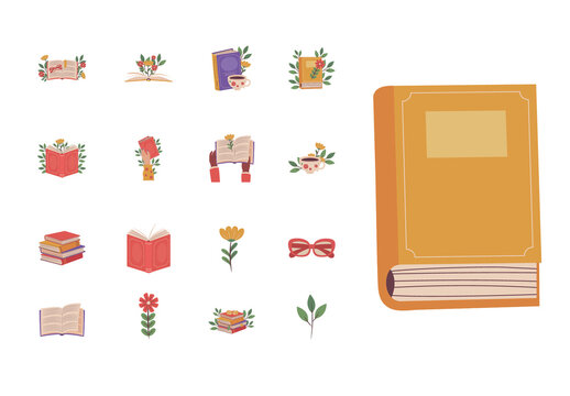 Colorful Book Day Celebration Illustrations Set