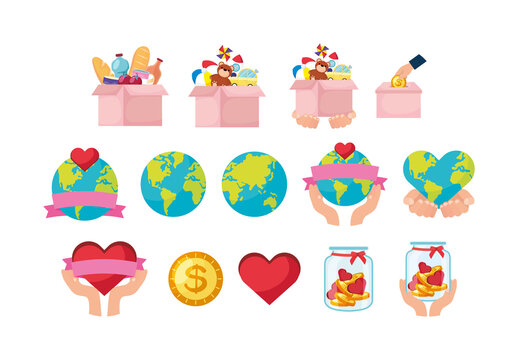 Colorful Charity Donation Illustrations Set