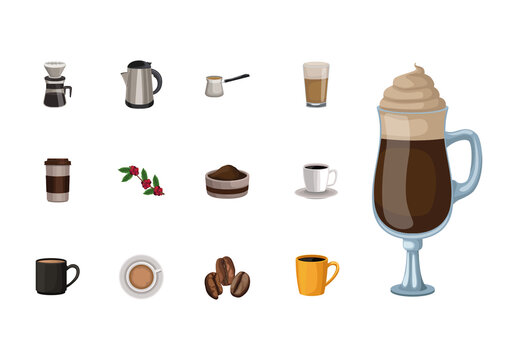 Colorful Coffee Beans Illustrations Set