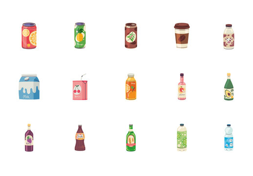 Colorful Drink Packaging Beverage Illustrations Set
