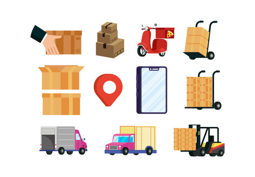 Colorful Delivery Logistics Courier Transport Cargo Illustrations Set