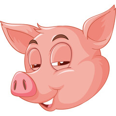 Pixel Art Portrait of a Pink Pig With Eyes Closed and a Slight Smile on a Transparent Background