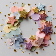 Colorful Star Decorations with Pastel Circles and Glittering Accents