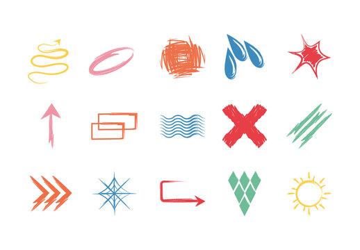 Colorful Hand Drawn Geometric Abstract Scribble Shapes Icons Set
