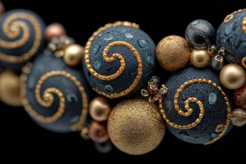 Elegant Beaded Jewelry Design with Swirl Patterns and Gold Accents