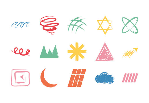 Colorful Hand Drawn Shapes Abstract Shapes Doodle Geometric Icons Set
