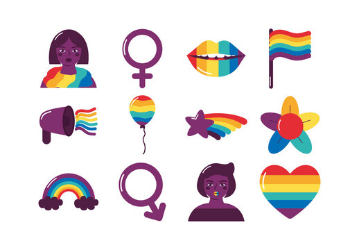 Colorful Pride Equality Gender Diversity Illustrations Set