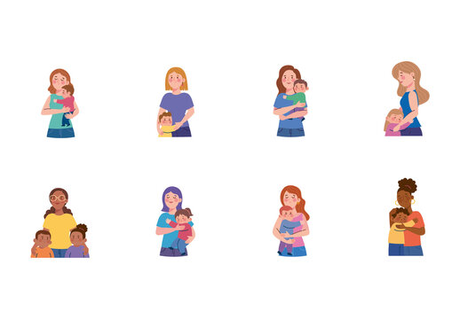 Colorful Mothers Day Family Mom Baby Love Illustrations Set
