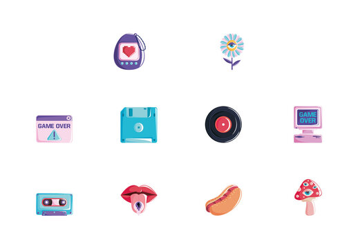 Colorful Retro Nostalgia Digital Device Illustrations Set