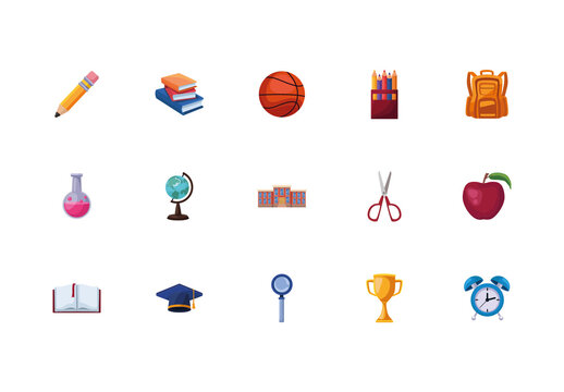 Colorful School Education Learning Illustrations Set