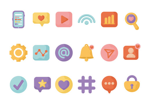 Colorful Social Media Communication User Interface Illustrations Set