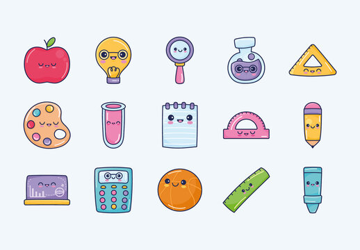 Colorful School Supplies Illustrations Set