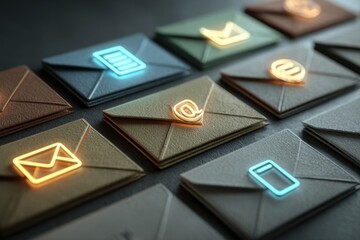Colorful Email Icons on Textured Background for Digital Communication