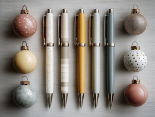 Elegant Pens and Decorative Ornaments on Rustic Background