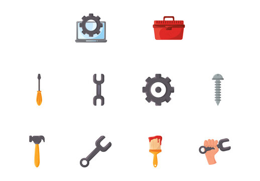Colorful Tools Maintenance Repair Technical Services Illustrations Set